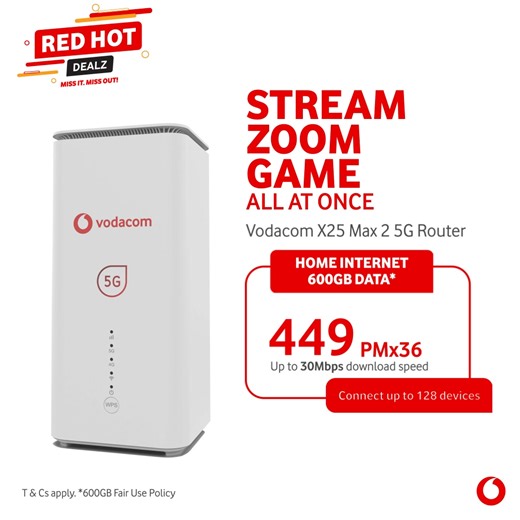 Your route to happiness. Get the Vodacom Max 2 5G Router home internet deal and enjoy 600GB Data for R449 PMx36. Available in-store & online! #FurtherTogether | Vodacom