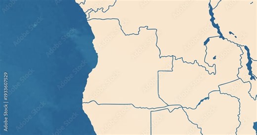 Beautiful zoom in of a Angola map with most important cities and frontier lines