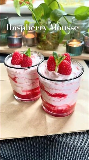3 - Ingredient Raspberry mousse recipe ❤️❤️ #raspberry #mousse #berry #summer #recipe #shorts