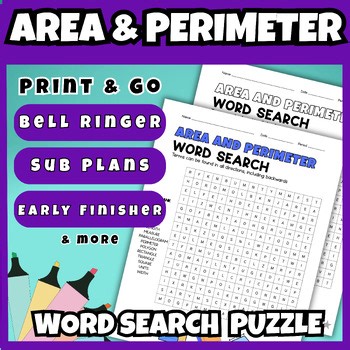 Area and Perimeter Vocabulary Word Search Middle School Math Activities