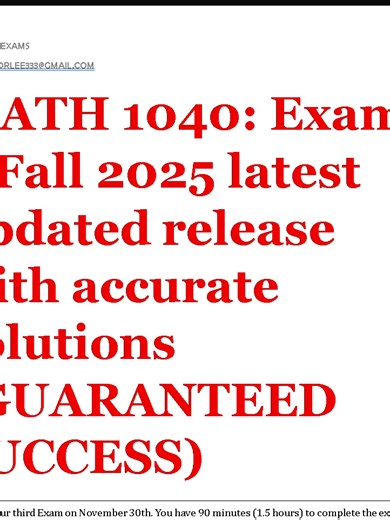 MATH 1040: Exam 3 Fall 2025 latest updated release with accurate solutions (GUARANTEED SUCCESS) NEED THIS EXAM OR MORE EXAMS HELP? 🤔 I GOT YOU! ✅ Instant Access & Download ✅ Accurate for Your Course ✅ Homework & Assignment Help ✅ Proctored Exam Support 📩 Email: tutorlee333@gmail.com 📲 WhatsApp: 254 748163893 🌐 FULL CATALOG HERE (Copy Link): 👉 Payhip: https://payhip.com/TESTBANKSHUB 👉 Stuvia: https://www.stuvia.com/en-us/user/BRAINBOOSTERS