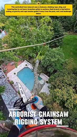 Precision Tree Cutting Over Backyard Pool #TreeWork #Arborist #USA