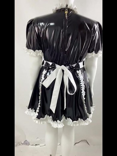 Lockable Sissy Wet PVC A-line Maid Dress with Apron