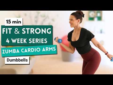 15 Min Zumba Cardio Arms Workout with Weights | Sculpt & Sweat | Day 6 Fit and Strong February
