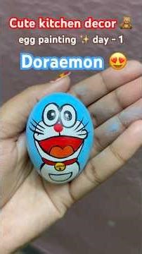 Cute doraemon egg painting🧸#diy #art #decor #doraemon #egg #painting #cute #viral #shorts #video