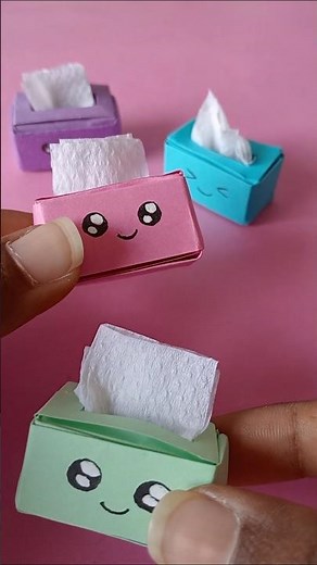 DIY Miniature Paper Tissue Box | Cute Origami Craft Idea ✂️🌈 #papercraft #diy #shorts