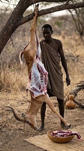 So Real! Hadzabe Tribe Butchering a Wild Deer 🦌🔥 | Primitive African Hunting Feast