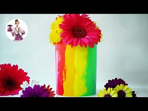 Stunning Rainbow Tie dye Buttercream Cake! | Fresh flowers!