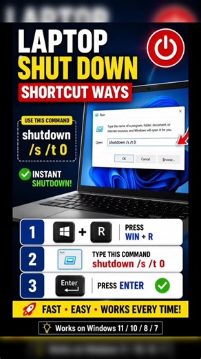 Windows Shutdown Shortcut Ways | Windows 10 & 11 Tips #shorts #digitallaptopworld #windows11