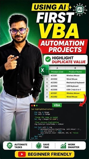 Highlight Duplicate Values in Excel Using VBA | Easy VBA Macro Tutorial | Using AI