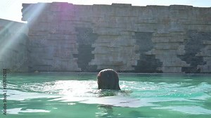 Young woman swimming in the pool. 4k footage UHD 3840x2160