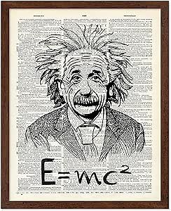 Poster Master Albert Einstein Portrait Print - Dictionary Poster - Science Art - Gift for Student & Teacher - Wall Decor for Library, Classroom, Office or Dorm - 8x10 Brown Framed