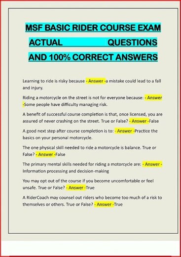 Msf Basic Rider Course Exam Actual Questions And 100 Correct video