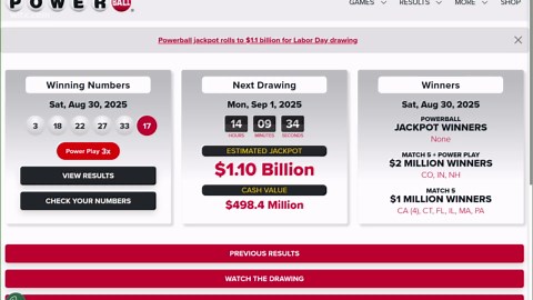 Powerball jackpot now stands at $1.1 billion, 5th largest in history