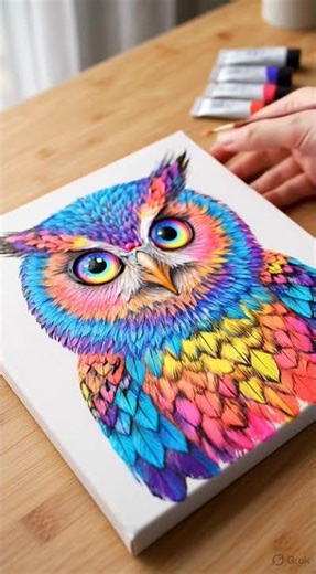 Final Brush Stroke on a Stunning Colorful Owl 🦉