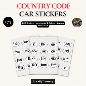 Country Code Car Stickers Bundle | Travel Vehicle Stickers PNG - Etsy Canada