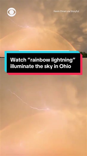 “Rainbow lightning” was filmed during stormy weather in the Cincinnati area on June 18. The mesmerizing moment shows lightning flashing alongside a rainbow in Union Township, Ohio, where strong winds uprooted trees and caused power outages. #rainbow #lightning #weather #ohio #cincinnati