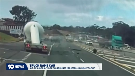 276K views · 1.7K reactions | A driver has somehow walked away with barely a scratch, after an out-of-control truck ploughed into the back of his Mercedes, south of Sydney. Dashcam footage shows the truck smashing into the sedan, sending it flying into a cement truck before it flips. | 10 News Sydney | Facebook