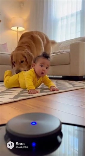Ep.8: Baby and Dog vs. The Scary Robot Vacuum 🤖😱#shorts #viral #dog # baby #animals