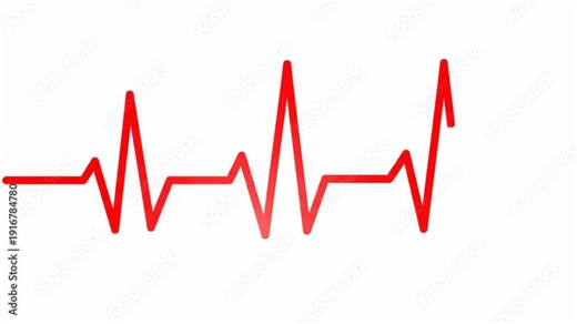 Heartbeat line animation showing revival from a flatline to a normal pulse. Medical concept of resuscitation and recovery with a red ekg waveform on a white background