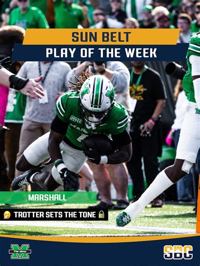 𝗧𝗢𝗨𝗖𝗛𝗗𝗢𝗪𝗡 𝗧𝗥𝗢𝗧. Boogie Trotter sets the tone for Marshall University Athletics with an early pick six. ☀️🏈 | Sun Belt Conference