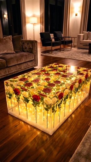 🌹 Stunning Red & White Rose Resin Table with Fairy Lights ✨ | Epoxy Art Magic