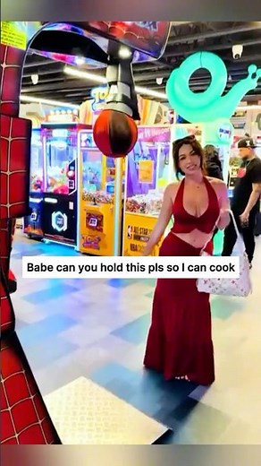 Red dress girl breaks the arcade punch machine #arcade #shorts