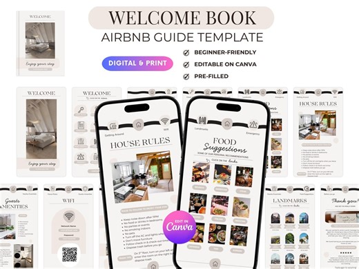 Airbnb Welcome Book Template, Digital & Printable Guest Guide Canva PDF - Etsy