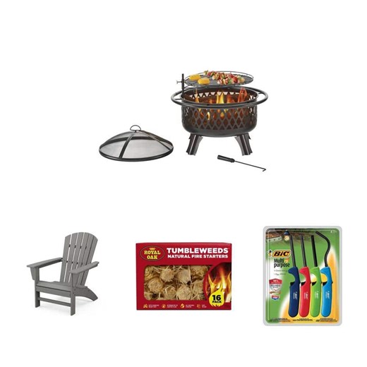 Piedmont Fire Pit, Adirondack Chair, Fire Starter (16-Pack) and Multi-Purpose Lighter (4-Pack) Combo - The Home Depot