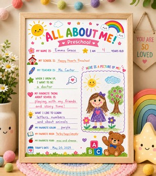 Preschool All About Me Worksheet Printable | First Day of Preschool Activity pdf