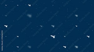 Template animation of evenly spaced angle grinder symbols of different sizes and opacity. Animation of transparency and size. Seamless looped 4k animation on dark blue background with stars