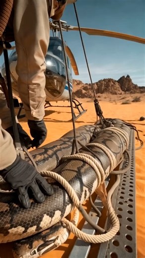 The Helicopter crew is taking the python away #helicopter #bigpython