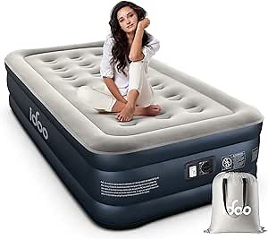iDOO Twin Air Mattress with Built in Pump, Luxury Blow up Mattress, Comfort Inflatable Mattress for Camping, Guests & Home, Durable, Dual Chamber Single Air Bed, Colchon Inflable