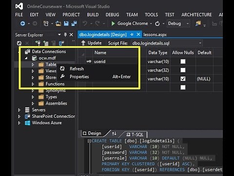 Unable to create database tables in visual studio
