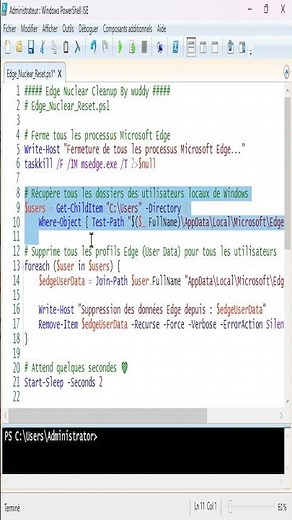 Reset Complet de #Edge #powershell - Supprimer Cache, Cookie, Extension & Profils - EXTRAIT