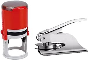 Oregon Notary Silver Seal Embosser Bundle with Red R-542 Round Self Inking Stamp