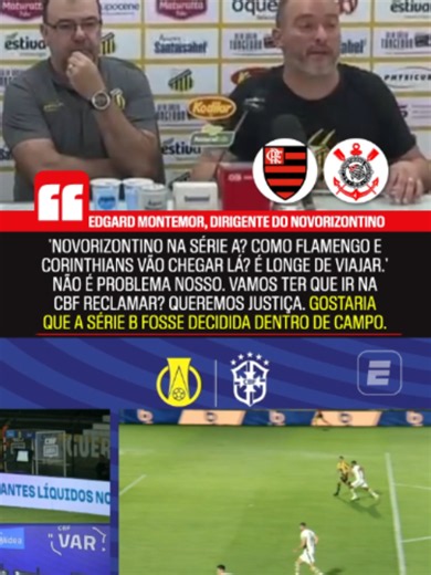 Dirigente do Novorizontino, Edgard Montemor reclama de pênalti não marcado na partida contra o São Bernardo, em que terminou empatada em 0 a 0. Após a partida, o diretor, junto do técnico Enderson Moreira e do presidente Genilson da Rocha Santos, criticou a arbitragem por lances na Série B. #SérieBNaESPN Assista à Série B, AO VIVO, pela ESPN no Plano Premium do #DisneyPlus. #tiktokesportes #futebol #flamengo #corinthians #sérieb