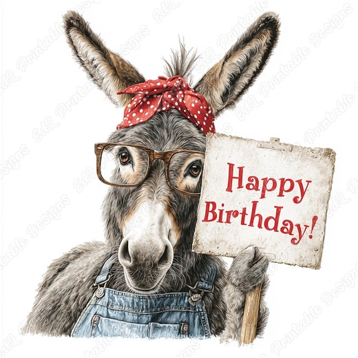Funny Donkey Happy Birthday Clipart, Printable Image (digital Download) - Etsy