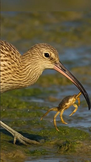 Eurasian Curlew Swallows a Crab Whole! | Unbelievable Feeding Skill