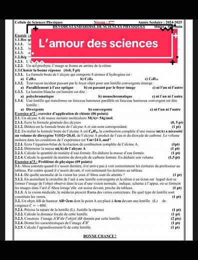 Correction Devoirs Physique-Chimie pour 3ème