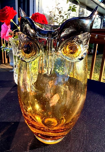 Vintage Murano Glass Owl Vase – 9” Amber & Smoke Sommerso Italian Art Glass With Pontil Mark - Etsy