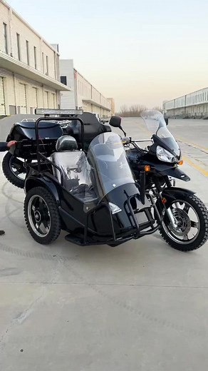 Stylish Black Three-Wheeled Motorcycle with Sidecar