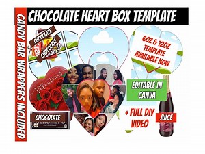 Valentine's Day Chocolate Box Template - Candy Bar & Drink Wrappers (digital Download) - Etsy