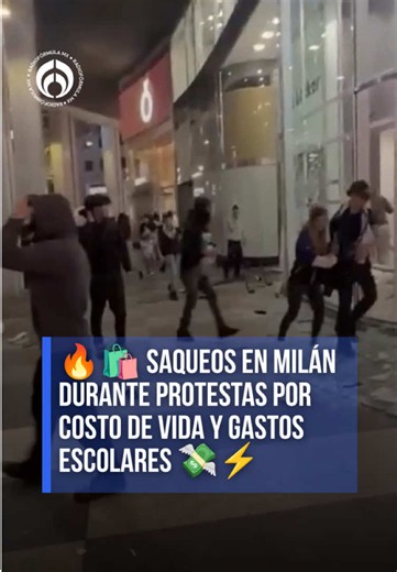 😱 ¡¿En serio en Milán?! Varias tiendas fueron saqueadas en medio de protestas contra el alto costo de vida 💸📚. Estas sucursales sufrieron daños mientras manifestantes rompían cristales y enfrentaban a la policía. 🚔📹