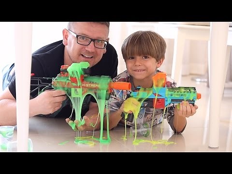 Slimy Nerf Like Guns - Shooting a Target with Slime Cyber Strike Kids FUN !