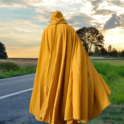 Linen Mustard Yellow FULL Circle Cloak, Hooded Cloak, Custom Length - Etsy