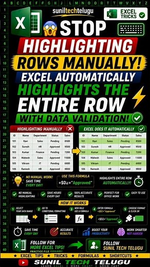 🤯 Stop Highlighting Rows Manually Excel Automatically Highlights the Entire Row with Data Validation