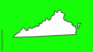 Virginia State of USA with pointer in capital city Richmond. Animated close up map of Virginia highlighted from map of USA. Zoom showing of state for social information, news. 4K. Alpha channel.