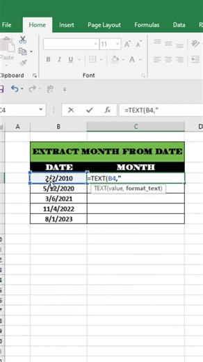 How to Extract Month from Date in Excel #excelshorts|Convert Date into Month TEXT Formula
