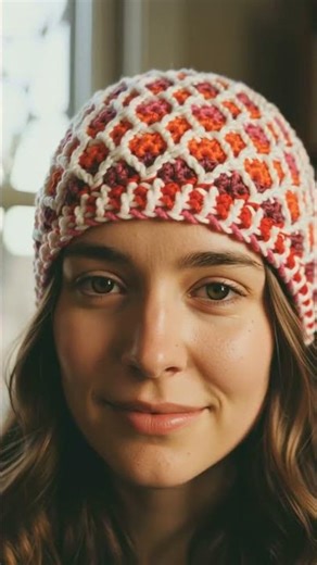 Download Interlocking Shapes Hat Crochet Pattern in bio #crochet